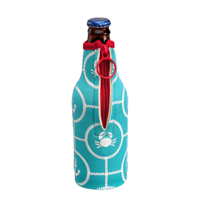 Neoprene beer bottle cooler sleeve with Zipper